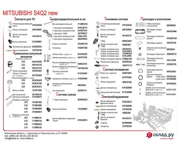 Запчасти на дизельный двигатель Mitsubishi S4Q2 NEW